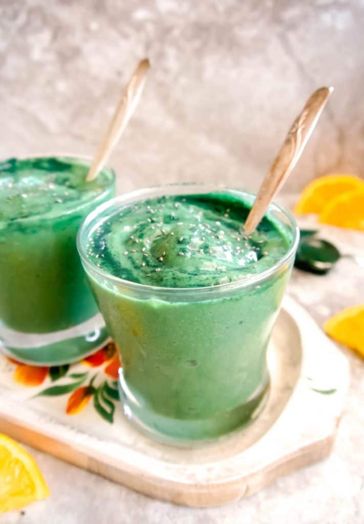 healthy spirulina smoothie with banana orange and mango perchancetocook