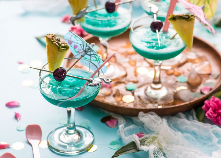vodka cocktails blue hawaii granita with fresh pineapple juice rhubarbandcod