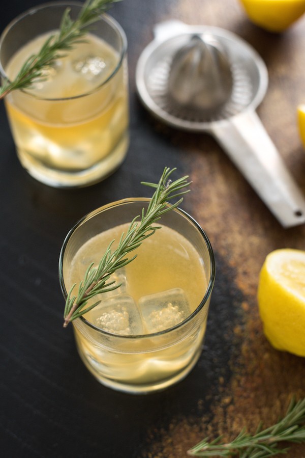 whiskey cocktails lemon rosemary bourbon sour