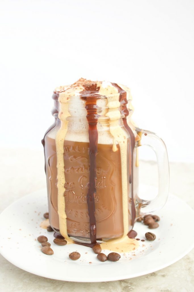 vegan coffee homemade chocolate peanut butter latte sinfulnutrition